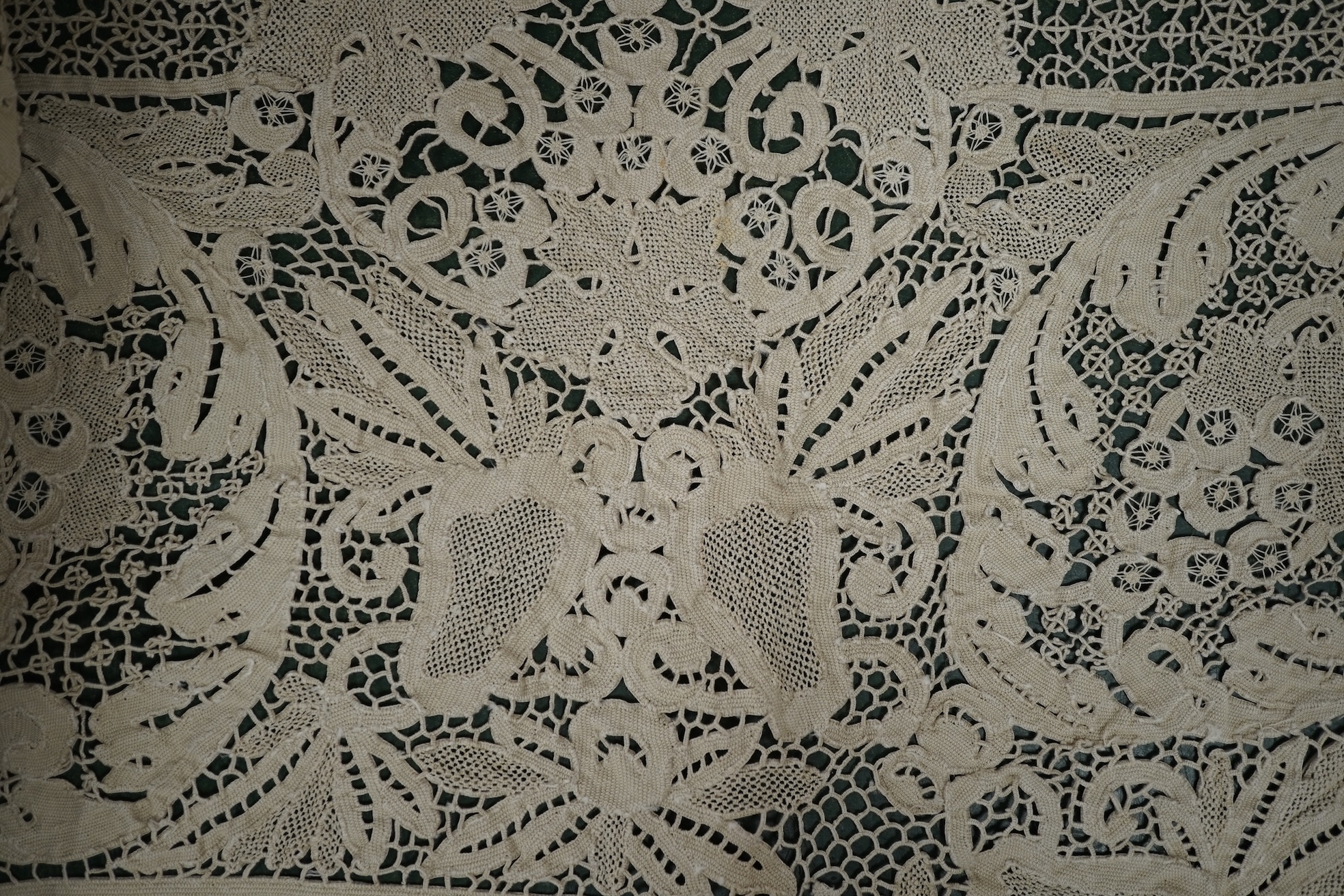 A 20th century lace bedcover, in Burano style lace. 276cm x 172cm